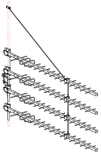 White fibreglass custom design single tension strut kit for 4-stack Yagi antenna array, suits Y4/ Y6/ Y8 models